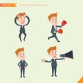 Set of drawing flat character style, business concept young office worker activities - Disappointment, notice, boxing Royalty Free Stock Photo