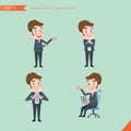 Set of drawing flat character style, business concept young office worker activities Royalty Free Stock Photo