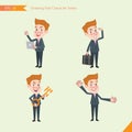 Set of drawing flat character style, business concept young office worker activities Royalty Free Stock Photo