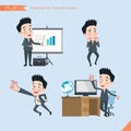 Set of drawing flat character style, business concept young office worker activities - presentation, Surprised, ok sign Royalty Free Stock Photo