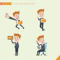 Set of drawing flat character style, business concept young office worker activities - tablet device, flying, explain, counsel