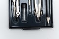 Drawing tools set in a black case for art and design tasks Royalty Free Stock Photo