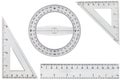 Set of drawing tools, ruler, protractor triangle, isolated on white background Royalty Free Stock Photo