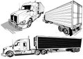 Set of Drawings of an American Truck with a Trailer