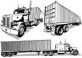 Set of Drawings of an American Truck with a Trailer