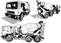 Set of Drawings with Concrete Mixer Truck Royalty Free Stock Photo