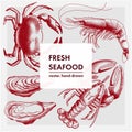 Set of drawings of different seafood.