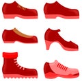 Set of drawings of red shoes. Six different types Royalty Free Stock Photo