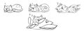 A set of drawn cats