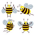 Set of drawn colorful cute funny bees, stickers. Decor for postcard, for kids bedroom