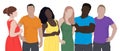 set of drawn diverse people from different ethnic groups in rainbow-colored clothes.