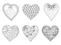 Set of the drawn hearts with flowers and plants for Valentine`s Day or weddings Royalty Free Stock Photo