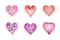 Set of drawn hearts with flowers and plants for Valentine`s Day, weddings, Mother`s Day Royalty Free Stock Photo