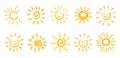 Set of drawn sun icons - vector Royalty Free Stock Photo