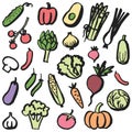 Set of simple drawn vegetables in pastel colors.