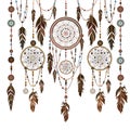 Set Dream Catcher feathers, beads, cobweb Royalty Free Stock Photo