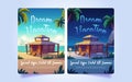 Set of dream vacation banners cartoon illustration