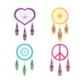 Set dreamcatcher symbol hippie concept