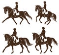 Set of dressage horses with rider