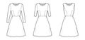 Set of Dresses A-line technical fashion illustration with long elbow short sleeves sleeveless, fitted body, knee length