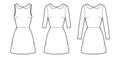 Set of Dresses A-line technical fashion illustration with long elbow short sleeves sleeveless, peter pan collar, fitted