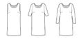 Set of Dresses shift chemise technical fashion illustration with long elbow short sleeve sleeveless, oversized body