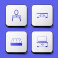 Set Dressing table, TV stand, Mattress and icon. White square button. Vector