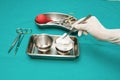 Set of dressing wound instrument with doctor's hand