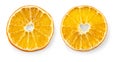 A set of dried slices of orange with a hole in the middle in the shape of a heart