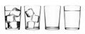 Set of drink glass with water and ice cubes isolated on pure white background. Glass of water or refreshment.  Clipping path Royalty Free Stock Photo