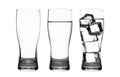 Set of drink glass with water and ice cubes isolated on pure white background. Glass of water or refreshment.  Clipping path Royalty Free Stock Photo