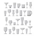 Set of drink glasses for wine, martini, champagne, beer and other. Vector illustration.