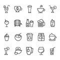 Set drink related vector line icon