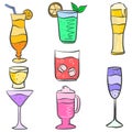 Set drink various doodles collection