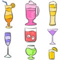 Set drink various hand draw