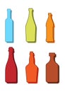 Set drinks. Alcoholic bottle. Liquor tequila champagne beer vermouth vodka. Simple shape isolated with shadow and light. Colored