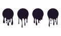 Set of dripping circle paint. Paint drip stickers or circle labels. Ink drop splash. Black drippings sauces current round spots Royalty Free Stock Photo