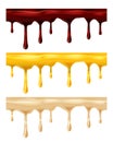 Set Dripping seamless chocolate, honey, caramel, dripps, liquid drop and splash, blood repeatable isolated on white Royalty Free Stock Photo