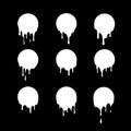 Set of dripping white circles. Liquid drops of ink. Dripping liquid. Vector illustration isolated