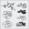 Set of drone labels, badges, emblems and design elements.