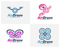 Set of Drone logo design template. Photography drone icon vector. Creative design. Illustration Royalty Free Stock Photo