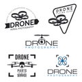 Set of drone logos, badges and design elements.