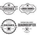 Set of drone logos, badges, emblems and design elements. Quadrocopter flying club, delivery logotypes Royalty Free Stock Photo