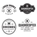 Set of drone logos, badges, emblems and design elements. Quadrocopter flying club, delivery logotypes Royalty Free Stock Photo