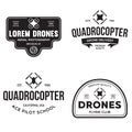 Set of drone logos, badges, emblems and design elements. Quadrocopter flying club, delivery logotypes Royalty Free Stock Photo