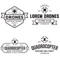 Set of drone logos, badges, emblems and design elements. Quadrocopter flying club, delivery logotypes Royalty Free Stock Photo