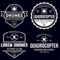 Set of drone logos, badges, emblems and design elements. Quadrocopter flying club, delivery logotypes Royalty Free Stock Photo