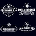 Set of drone logos, badges, emblems and design elements. Quadrocopter flying club, delivery logotypes