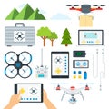 Set of Drone Tools flat vector illustration.