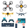 Set Drones. Flat design. Drone quadrocopter. Vector illustration.